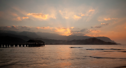 Image showing Hanalei Pier at sunset