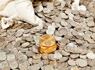 Image showing Bag of silver and gold coins