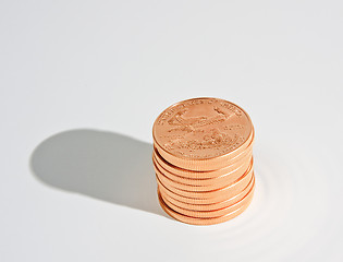 Image showing Stack of ten 1oz gold eagle coins