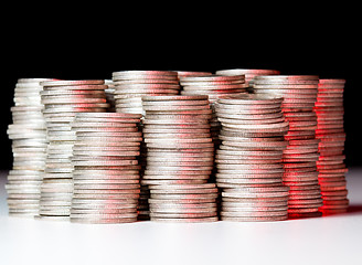 Image showing Stacks of pure silver coins