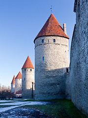 Image showing Four towers of town wall of Tallinn
