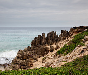 Image showing Rocky formations by sea on Kauai