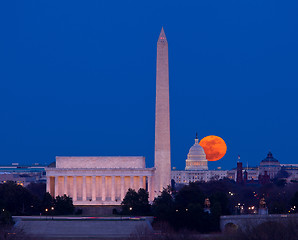 Image showing Harvest moon rising over Capitol in Washington DC