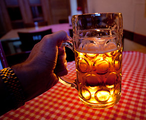 Image showing Liter glass of beer in hand