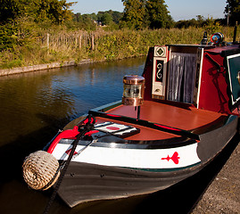 Image showing Ornate brass driving lamp on bow of canal barge