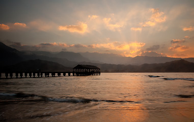 Image showing Hanalei Pier at sunset