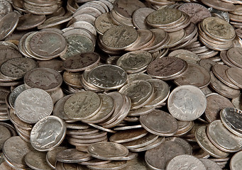 Image showing Pile of silver dime coins