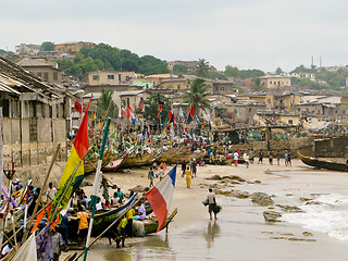 Image showing Boats on the beach on Cape Coast in Ghana