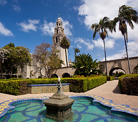 Image showing California Tower from Alcazar Gardens in Balboa Park