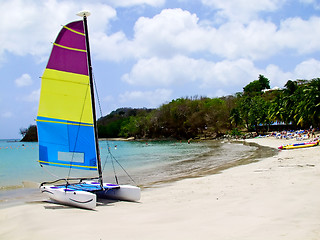 Image showing Catamaran on beach