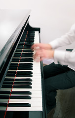 Image showing Pair of pianist hands on a grand piano