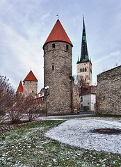 Image showing Four towers of town wall of Tallinn