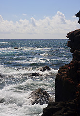 Image showing Rocky headland and raging ocean