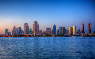 Image showing San Diego skyline on clear evening in HDR