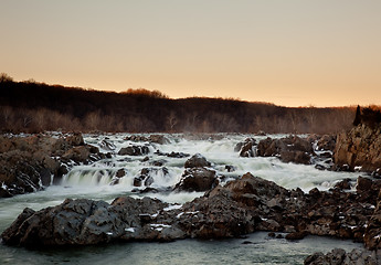 Image showing Sun sets behind Great Falls near Washington