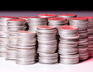 Image showing Stacks of pure silver coins