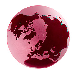 Image showing Polar view of a glass earth globe with red coloring