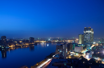 Image showing Panorama across Cairo skyline at night