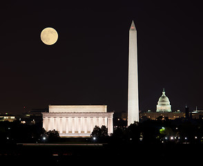 Image showing Moon rising in Washington DC