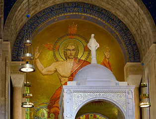 Image showing Mosaic of Jesus on ceiling of Basilica in Washington
