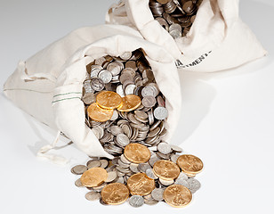 Image showing Bag of silver and gold coins