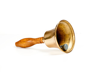 Image showing Brass handbell with wooden handle