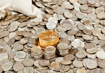 Image showing Bag of silver and gold coins