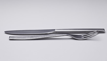 Image showing Modern stainless steel knife and fork