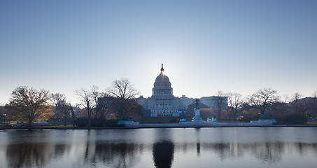 Image showing Sunrise behind the dome of the Capitol in DC