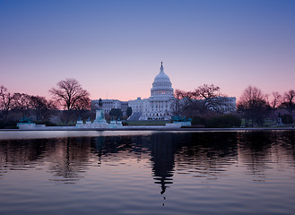 Image showing Sunrise behind the dome of the Capitol in DC