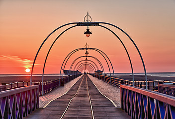 Image showing Sun setting on Southport pier