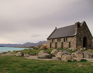 Image showing Old church besides Lake Tekapo