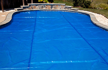 Image showing Blue solar pool cover