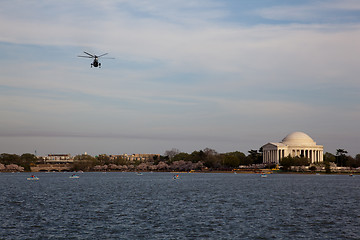 Image showing Jefferson Memorial with Helicopter across the Tidal Basin