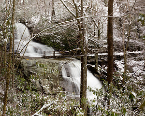 Image showing Laurel Falls in Smoky Mountains in snow