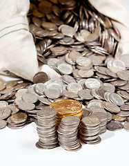 Image showing Bag of silver and gold coins