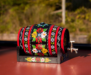 Image showing Hand painted traditional decorated drinking barrel