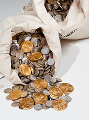 Image showing Bag of silver and gold coins