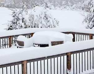 Image showing Deep snow on deck with table