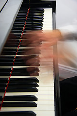 Image showing Piano keyboard with fast moving hands