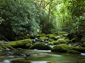 Image showing Peaceful river flowing over rocks