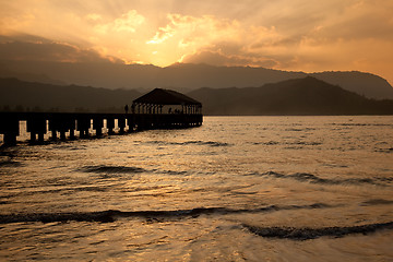 Image showing Hanalei Pier at sunset