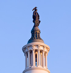 Image showing Sunrise behind the Statue of Freedom in DC