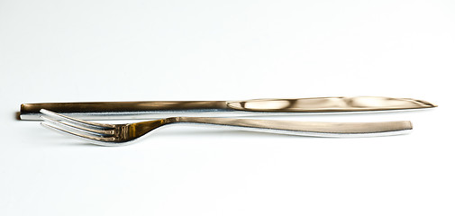 Image showing Modern stainless steel knife and fork