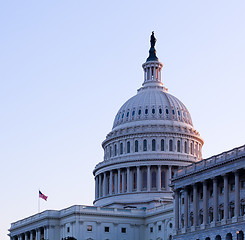 Image showing Sunrise behind the dome of the Capitol in DC