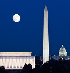 Image showing Moon rising in Washington DC