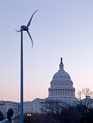 Image showing Sunrise behind the dome of the Capitol in DC