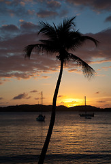 Image showing Sunset over yacht