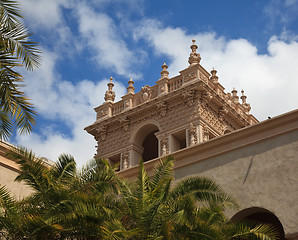 Image showing Ornate Tower from Alcazar Gardens in Balboa Park