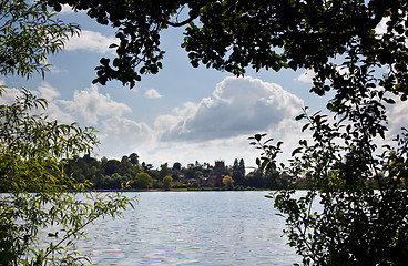 Image showing Ellesmere town and church framed by trees
